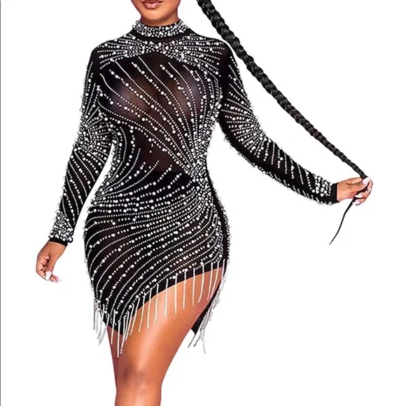 knee length dresses for ladies Sequin Rhinestone Dresses main image 1